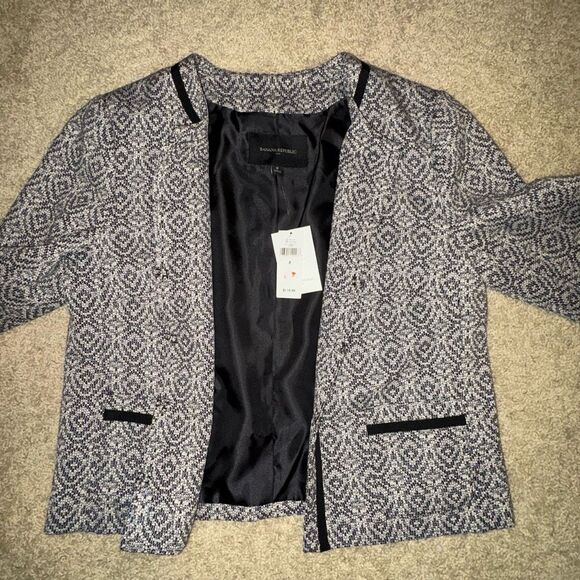 Banana Republic Factory textured boucle jacket blazer black white size 8‎ NEW - Picture 9 of 11